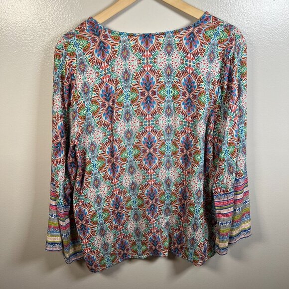 Sundance Andalusia Peasant Top Size Medium Split Neck Boho Tassels Bell Sleeves - Picture 2 of 9